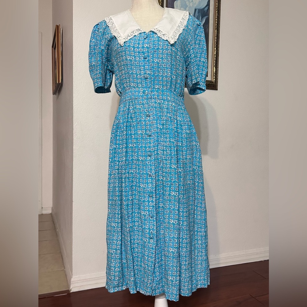 Karin Stevens Blue Midi Dress with White Collar